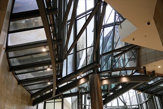 Guggenheim Museum, Bilbao, Basque Country, Spain, Europe, An interior with modern glass and metal