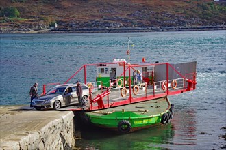 Small car ferry, the only swing ferry in Great Britain, Isle of Skye, Scotland, Great Britain