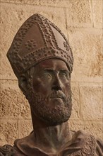 Detailed bust of a bearded bishop with mitre, interior view, Grand Master's Palace, Knights' Town,