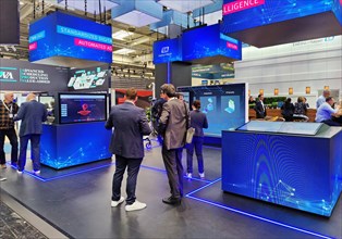 People in an exhibition hall at the Hannover Messe, Deutsche Messe AG, Hanover, Lower Saxony,