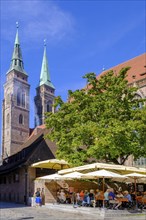 Bratwurst house at St Sebald's Church, Rathausplatz, Nuremberg, Middle Franconia, Franconia,