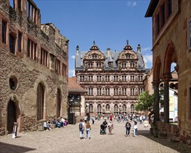 Castle courtyard with the Friedrichsbau residential palace, castle and castle ruins, Heidelberg,
