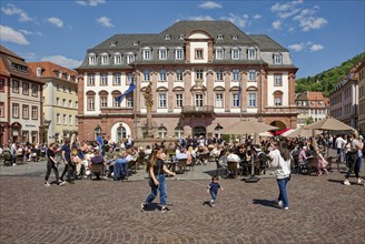 Heidelberg Town Hall on the Town Hall Square, Rathausplatz with the Hercules Fountain, Heidelberg,