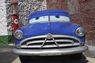 Legendary Hudson Hornet at the historic Texaco petrol station, Route 66, Galena, Kansas