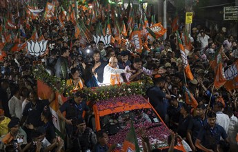 Union Home Minister and Bharatiya Janata Party (BJP) leader Amit Shah participate in a roadshow as