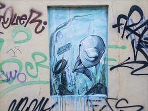Dolphin, Graffiti, Olbia, Sardinia, Italy, Europe