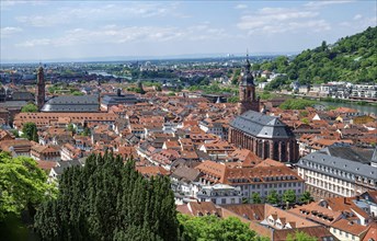 View of Heidelberg with the Jesuit Church and the Heiliggeistkirche, Heidelberg,