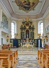 Baroque church of St Pankratius, interior view, Schwetzingen, Baden-Wuerttemberg, Germany, Europe