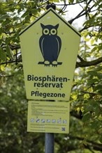 Sign, biosphere reserve maintenance zone, Boizenburg, Mecklenburg-Western Pomerania, Germany,