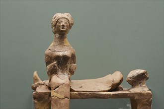 Antique terracotta statue of a woman, in detail view, interiors, Archaeological Museum, Old Town,