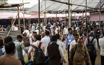 Barpeta, India. 6 May 2024. Polling officials collects Electronic Voting Machines (EVMs) and Voter