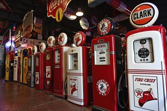 Petrol pumps in a bar, Route 66, Chandler, Oklahoma