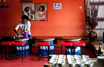 Man eating in a restaurant, Addis Ababa, Ethiopia, Africa