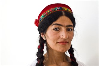 Woman from the nizari ismaili community, traditionally dressed muslim woman, Khorog in the Pamir