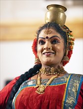 Indian dancer, 40 years old, dancing Indian classical dance, close-up, Thekkady, Kerala, India,