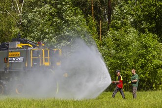 Fighting forest fires with all-terrain large-scale technology, Leupoldishain, Saxony, Germany,