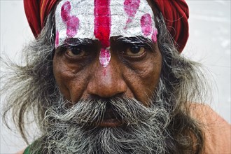 Portrait of a hindu ascetic, sannyasin sadhu in Varanasi, India, Asia