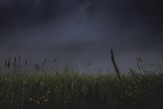 Lightning flashes in the sky during a thunderstorm in Waldhufen, 19/05/2024