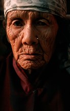 Portrait of an old woman, beggar in Kathmandu, Nepal, Asia