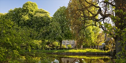 Castle park with a view of the riding school, Bueckeburg Castle, Bueckeburg, Lower Saxony, Germany,