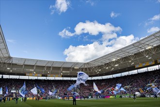 Overview, flag waving in front of the start of the match, PreZero Arena, Sinsheim,