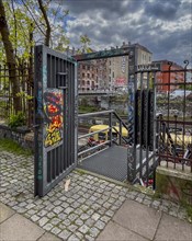 Germany, Berlin, 26.04.2024, Ringbahn trench of the S-Bahn, open service gate, S-Bahn, view to
