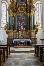 Altar in the cemetery church of St Stephan, Irsee, Swabia, Bavaria, Germany, Europe