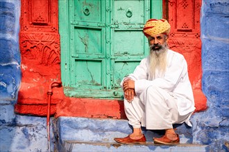 Portrait of a Indian man with turban, Jodhpur, Rajasthan, India, Asia
