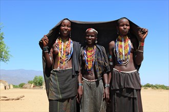 South Ethiopia, in a village of the Arbore or Erbore people at Lake Stefano, young girls with