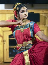 Indian dancer, 40 years old, dances Indian classical dance, Thekkady, Kerala, India, Asia