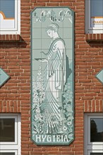Tile mosaic on house wall, Boizenburg, Mecklenburg-Vorpommern, Germany, Europe