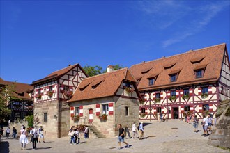 Imperial Castle, with fountain house and half-timbered houses in the castle, Nuremberg Castle,