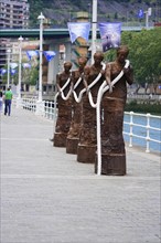 On the way in Bilbao, Province of Bizkaia, Basque Country, Spain, Europe, Four bronze sculptures on