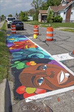 Detroit, Michigan, Artists and students from Noble Elementary-Middle School painted designs on