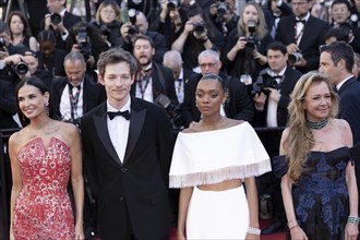 Cannes, France, 17.5.2024: Demi Moore, Mike Faist, Sophie Wilde and Caroline Scheufele at the