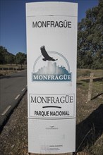 Monfraguee National Park sign, Extremadura, Castilla La Mancha, Spain, Europe