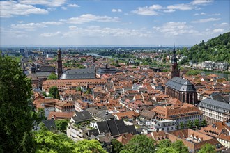 View of Heidelberg with the Jesuit Church and the Heiliggeistkirche, Heidelberg,