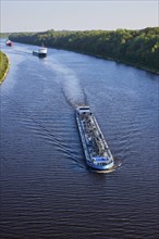 Shipping traffic on the Kiel Canal near Beldorf, Rendsburg-Eckernfoerde district,