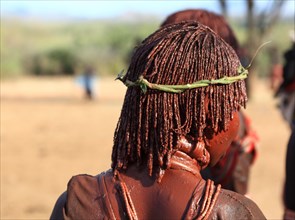 South Ethiopia, Omo region, among the Hamer people, woman with hair braided into little tufts and
