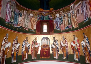 Mural painting in an orthodox church, Melnik, Bulgaria, Europe