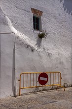 Passage prohibited on a white house wall, Vejer, Andalusia, Spain, Europe