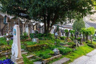 Graves at St Peter's Cemetery, City of Salzburg, Province of Salzburg, Austria, Europe