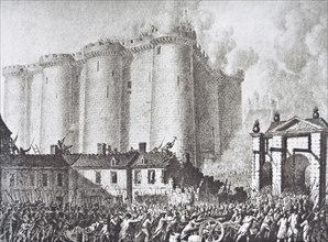 Book illustration representing the storming of the Bastille on 14th july 1789, France, Europe