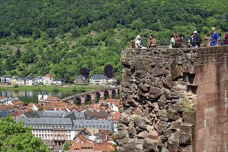 View of Heidelberg with the Old Bridge from the garden of Heidelberg Castle, Heidelberg,