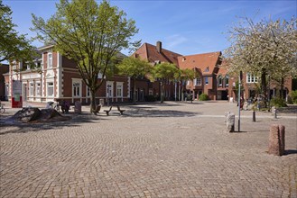 Town Hall Square in Niebuell, North Friesland district, Schleswig-Holstein, Germany, Europe