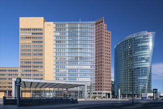Potsdamer Platz, skyscrapers, Renzo Piano 11, Kollhoff Tower, railway tower, railway station,
