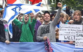 Pro-Israel demonstrators protest for an anti-Semitism free zone in the Middle East, opposite the Al