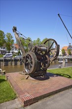Historic crane, an English hand crane from 1834 in the harbour of Toenning, district of