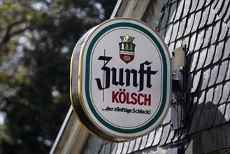 Advertising sign for Zunft Koelsch at the railway station building in Solingen-Schaberg, Solingen,