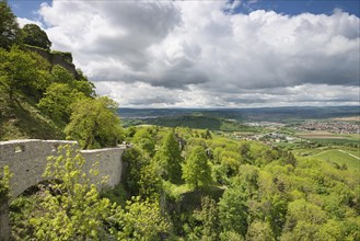 View from the upper Hohentwiel fortress ruins over the Hegaul landscape, district of Constance,